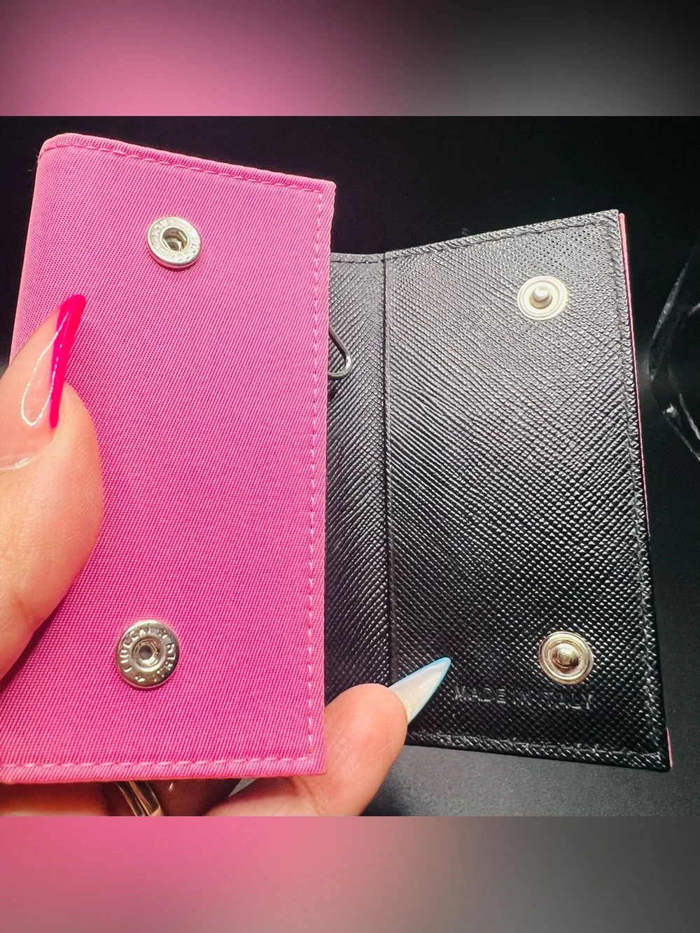 Prada Hot Pink Nylon Triangular Logo Wallet/Key-holder